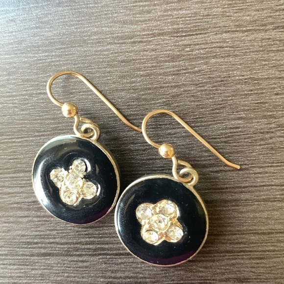 Black Enamel and Crystal‎ Earrings - Picture 7 of 8